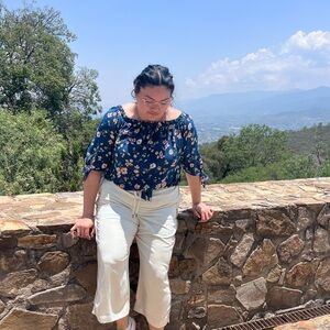 Blue Floral Print Off the Shoulder Top Size 1X